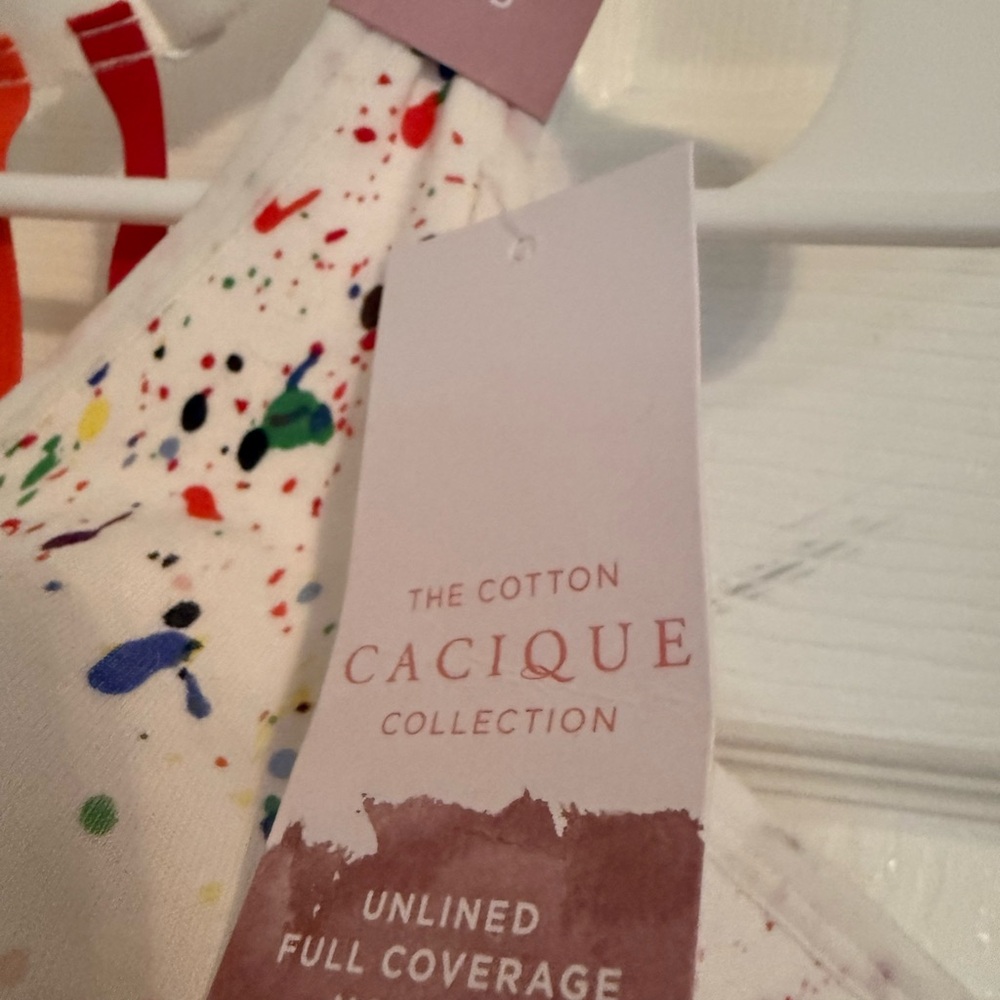 Cacique 40D Rainbow Strap Paint Splatter Bra | Unlined No-Wire Full Coverage NWT - Picture 4 of 7